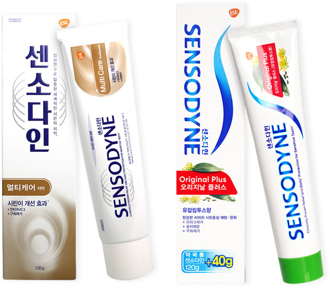 gsk 센소다인 오리지날플러스(유칼립투스향) 160g + 센소다인 멀티케어 120g 시린이개선치약 안티프라그 구취제거, 1세트