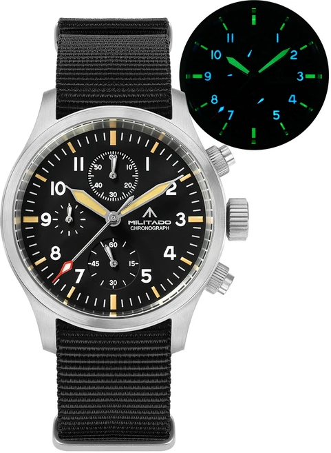 스마트워치용 Militado New ML1868KF 쿼츠 시계 VK67 크로노 그래프 무브먼트 축광 사파이어 100m 방수 손, 03 BK Nylon No Date