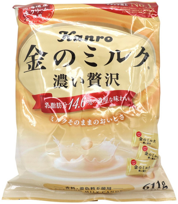 Kanro 甘樂 黃金牛奶奢華濃鬱糖果, 611g, 1個