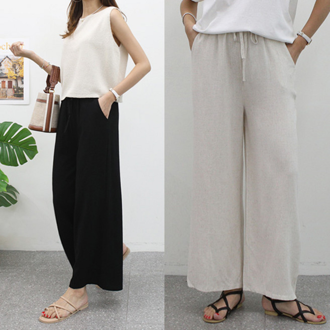 마이쏭 여성 빅사이즈 통바지 여름바지 블리비린넨와이드팬츠 국내제작
