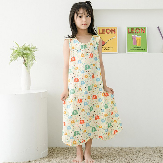 꾸미 국내산 슬라브 면소재 초등 주니어 여름수면조끼 아동수면조끼