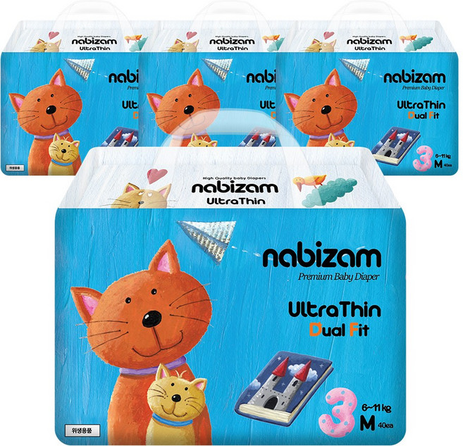 나비잠 기저귀 울트라씬 듀얼핏 밴드 4팩, 중형(M), 160매