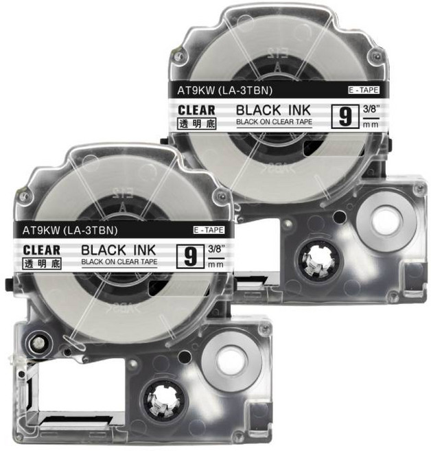 엡손 라벨기테이프 호환 2개 세트 구성, 9mm, 투명배경 검정글씨 AT_K