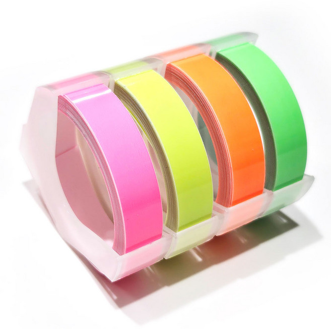 모텍스 엠보싱 라벨기 또각이 리필테이프 형광(핑크+오렌지+옐로우+그린) 4색, 1세트