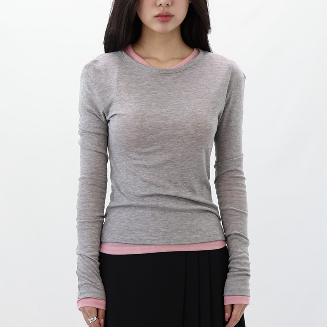 더한땀 여성 텐셀 라운드넥 긴팔 이너 티셔츠