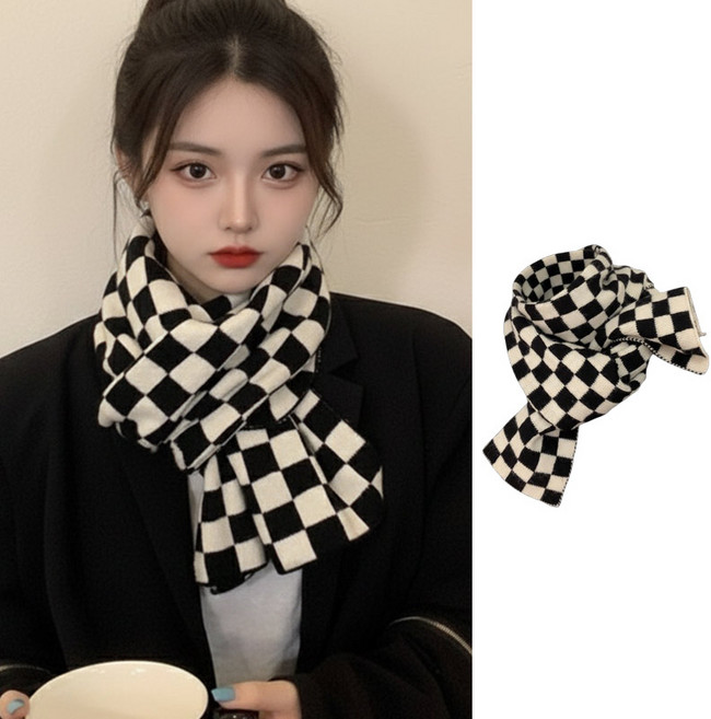 리츠제이 네모 체크 니트 머플러 목도리