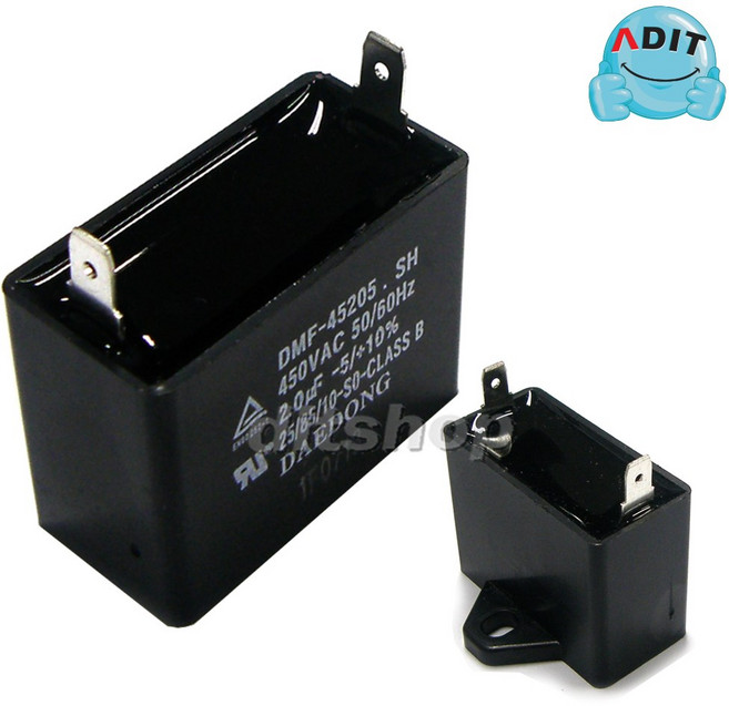 ADIT - 450V 2.0uF 국산정품 모터 콘덴서 선풍기 에어컨 실외기 환풍기 보일러 펌프 후드 기동콘덴서 커패시터 사각수지 선풍기부품, 1개, BK0822
