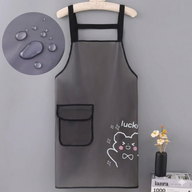 심플딤플 방수 앞치마 주방 업소용 양면코팅 방수앞치마, 1개, 럭키 블랙