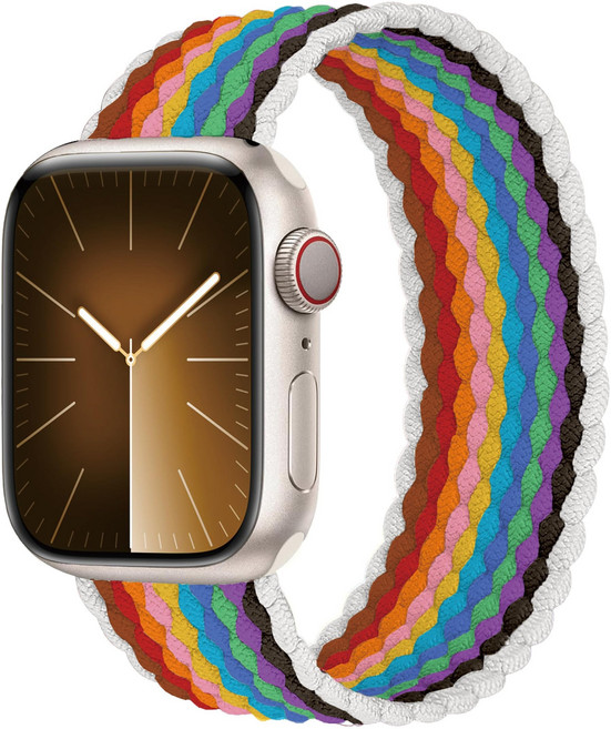 밴드톡 애플워치 호환 브레이드 스포츠 솔로루프 나일론 스트랩 11 10 9 8 3 7 6 5 울트라1/2/3 SE1/2/3, 하얀 무지개