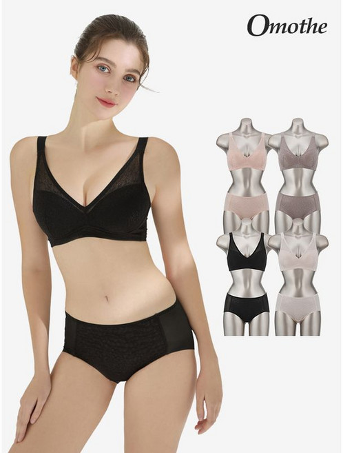 오모떼 올데이 에센셜 베이직 브라 팬티 8종 세트 오트밀+핑크+블랙+애쉬브라운