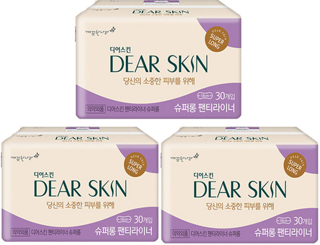 깨끗한나라 디어스킨 슈퍼 롱 팬티라이너, 슈퍼롱, 30개입, 3개