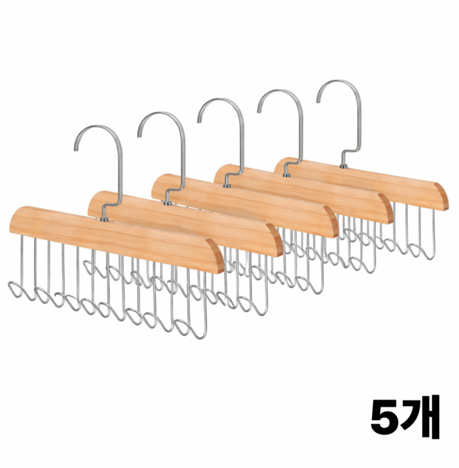리브온 옷장 정리 만능 원목 다용도 후크 5개, 1세트, 내추럴 원목