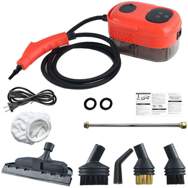 高壓高溫蒸汽清潔機 110V 220V 家用消毒清潔, 紅色 觸屏款 1000ml【玻璃擦套裝】,美規 110V