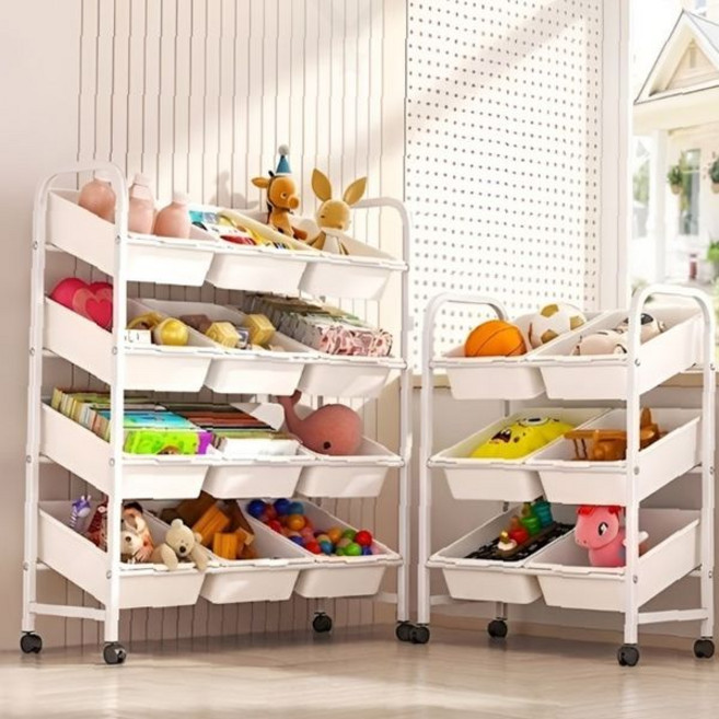 바퀴달린 장난감 다단 보관 기저귀 정리 수납선반 오픈형 아기용품, 1개, 4단8구