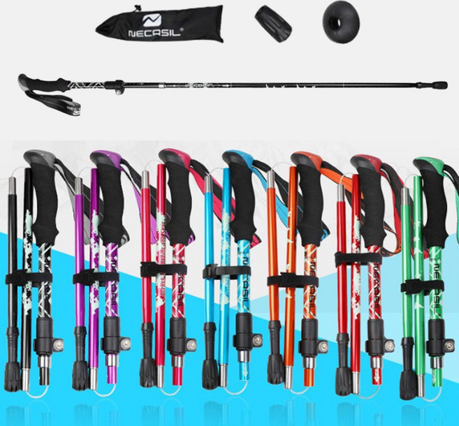 소형 최대 110CM 길이조절 등산 스틱 초경량 접이식 4단 폴딩 듀랄루민 등산스틱 산악 트래킹 지팡이, 1개, 레드