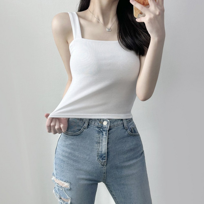 끈노출X 워터밤 여름나시 크롭나시 흠뻑쇼 최애나시 쫀쫀 스판 스퀘어넥 나시 5color