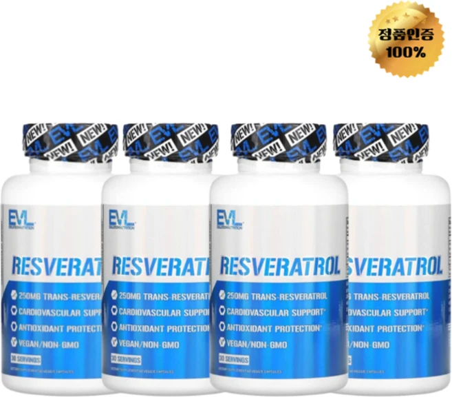 2+2 이블루션뉴트리션 레스베라트롤 250mg 베지 캡슐 60정, 4개 - 쿠팡