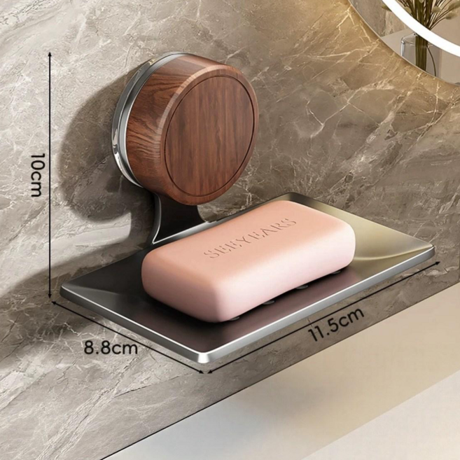 생활보물창고 무타공 원형 우드 흡착 비누 받침 고급형 욕실 비누곽, 1개, Gray