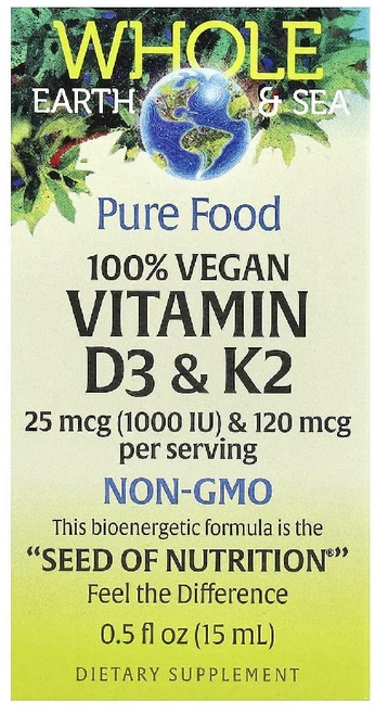 내추럴팩터스 Whole Earth Sea 100 비건 비타민D3 K2 15ml, 1개 - 쿠팡