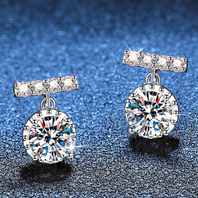 모이사나이트 1캐럿 태슬 원형 모조 다이아몬드 귀걸이 DDMSZ-008