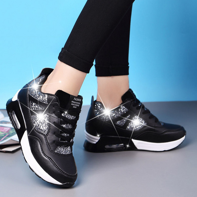 DarjinQD 여성 여자 스팽글 통굽 7cm 키높이 운동화 발편한 스니커즈