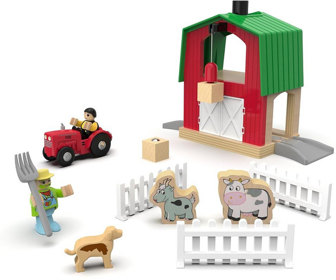 마이카포트 나무 기차 세트 농장 확장팩 u2013 트랙터 헛간 동물 및 피규어 u2013과 호환되는 브리오 토마스 철도 u2013 인터랙티브 농장 장난감 3세 용 장난감+