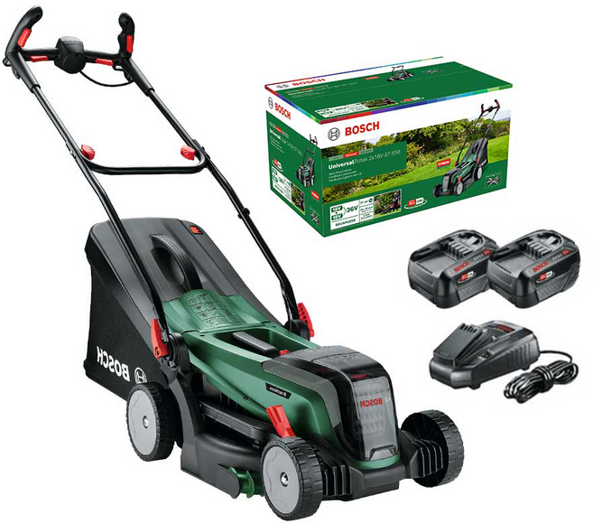보쉬 예초기 UniversalRotak 2x18V-37-550 충전 잔디깍기 예초기 4.0Ah, 1세트