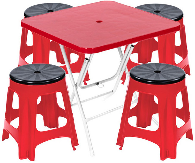 플라스틱테이블 야외테이블 편의점 포장마차 간이 접이식 테이블 의자 세트, 사각테이블+회전의자, 레드