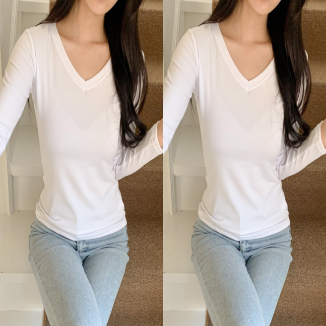 일월전빵 [당일배송] 2P 여성 데일리 슬림핏 이너 레이어드 긴팔티 긴팔티셔츠 간절기 봄 가을 기본티 B-C025-2