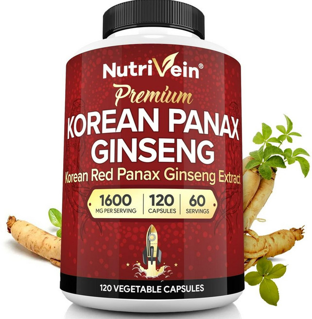 미국 뉴트리베인 Nutrivein Korean Red Panax Ginseng 코리안 레드 파낙스 홍삼 1600mg 캡슐, 1개