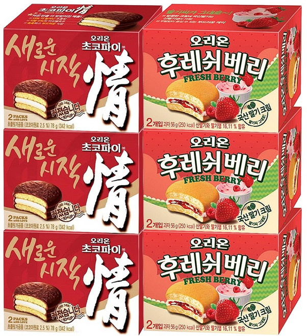 오리온 초코파이 78g+후레쉬베리 56g 3개씩 (총 6개), 78g, 1개