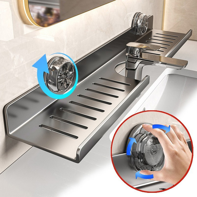 ZOZOFO 세면대 선반 강력 흡착식 욕실선반 일자형 알루미늄 세면대 선반 탈부착 가능 정리대 벽선반 60cm, 1개, 그레이