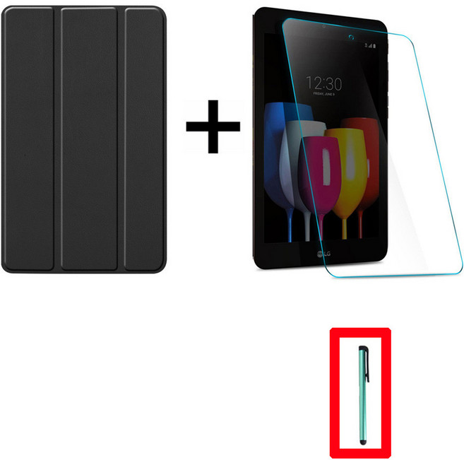 LG전자 지패드5 10.1 LM-T600 T605 접이식케이스+9H강화유리+터치펜, 퍼플+강화유리, 1개