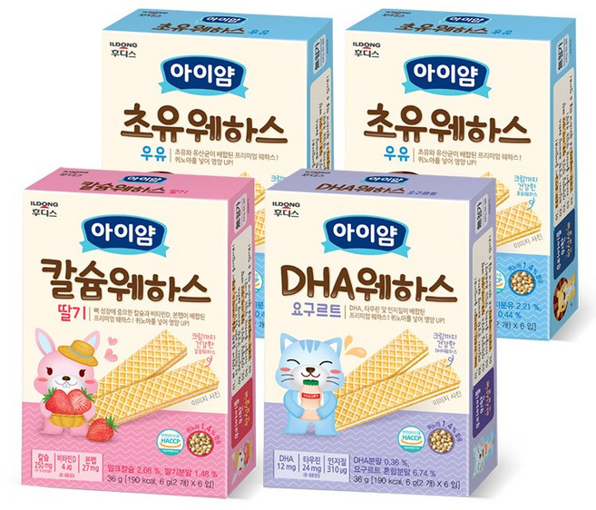 일동후디스 바나나웨하스 유아과자 36g, [딸기+우유+요구르트+바나나], 4개, 딸기+우유+요구르트+바나나