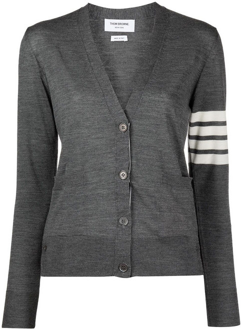 톰 브라운 4 바 스트라이프 V넥 가디건