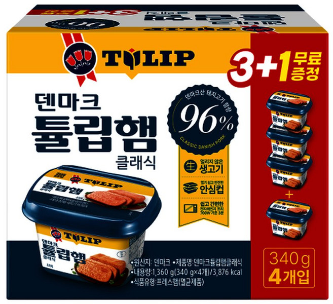 농심 덴마크튤립햄클래식 340g 4입, 4개