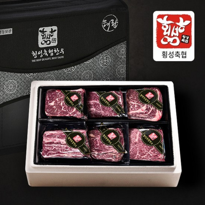 [횡성축협]1등급 명산지 한우 6호 1.2kg(등심600g+채끝400g+부채살200g), 1개, 1.2kg