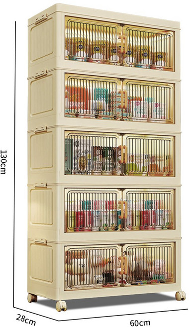 Ageye 대형 접이식 폴딩 리빙박스 수납함 이동식 접이식 수납장 가정용 다용도 옷 수납장, 투명한 5 개의 층