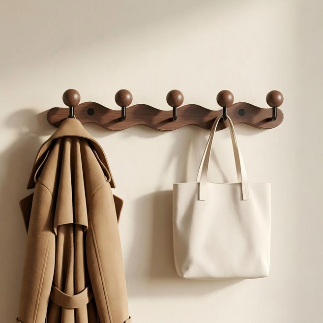 감성 인테리어 벽걸이 옷걸이 5구 후크 (50cm), 1개, 월넛