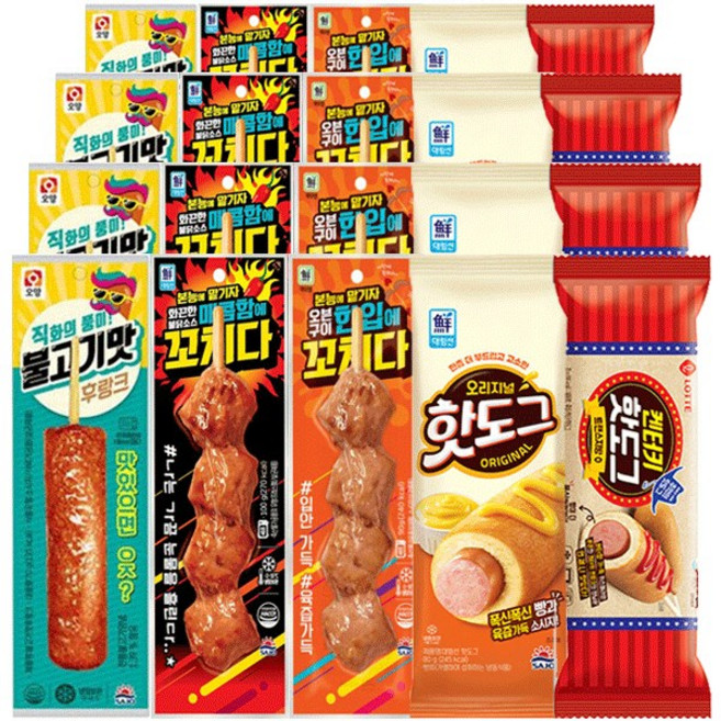 [다만세푸드] 사조 불고기맛후랑크4+매콤함에꼬치다4+한입에꼬치다4+오리지날핫도그4+켄터키핫도그4 20개, 1개