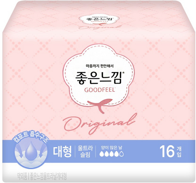좋은느낌 에어핏 쿠션 울트라 슬림 대형 생리대 날개형, 16개입, 1세트