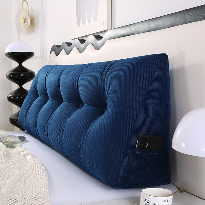 삼각형 등받이 쿠션 허리 지지 소파 쿠션 대형 메모리폼 사무실 의자 허리받침 쿠션, 다크 블루 (코듀로이)