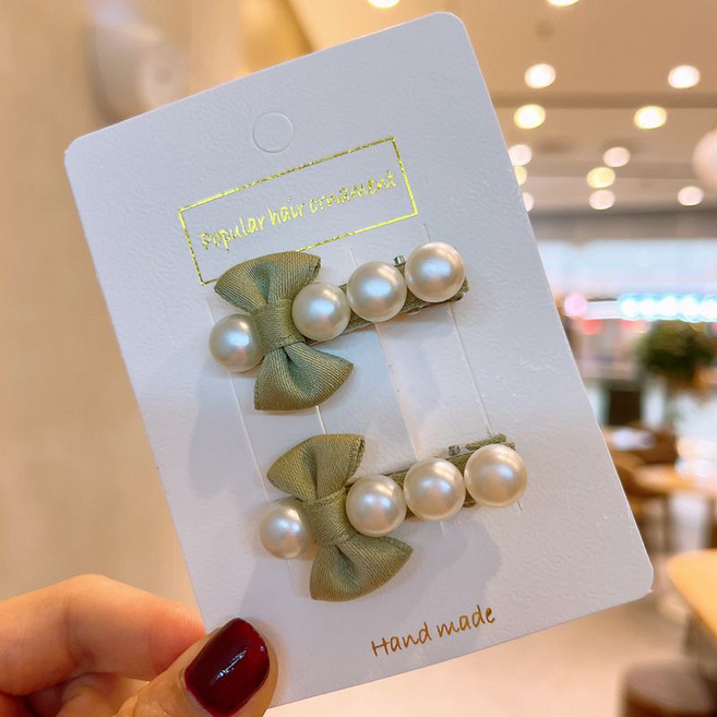 도니주니 리본 집게핀 진주포인트 여아 소형 헤어핀