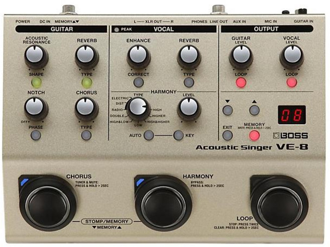 BOSS VE8 Acoustic Singer MultiEffects Pedal, One Size, One Color, 1개