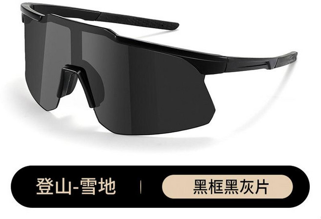 滑雪護目鏡 戶外登山騎行防風偏光鏡, 黑框黑灰片, 1