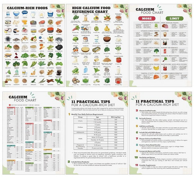 HON 온osON 온 6피스 고철분 식품 목록 포스터 철분이 풍부한 차트 21.6 x 27.9cm(8.5 11인치) 건강한 영양 식사 가이드 환자 교육 미네랄 제품 빈혈 다이어, 고칼슘 식품 목록 포스터