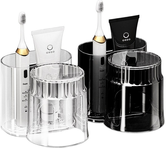 투데이리빙 2p 세트 칫솔꽂이 거꾸로 양치컵 양치 칫솔 치약 수납 욕실 벽걸이 정리 홀더, 2개, R98696Q(투명