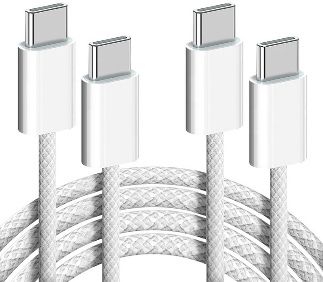 뉴클 CtoC 애플전용 초고속 충전케이블 65W 아이폰 호환 우븐케이블 1M 2개 세트, 화이트, 100mm