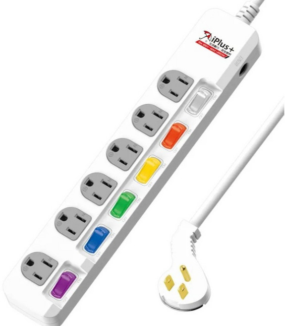 大林電子 iPlus 保護傘 3P延長線 - 台灣製造 六開關六插座, 6尺, 1條