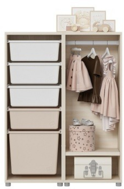한샘 샘키즈 슬라이딩 수납장 옷장 박스 870, A형:(몸통)크림화이트/(박스)하프베이지(A)